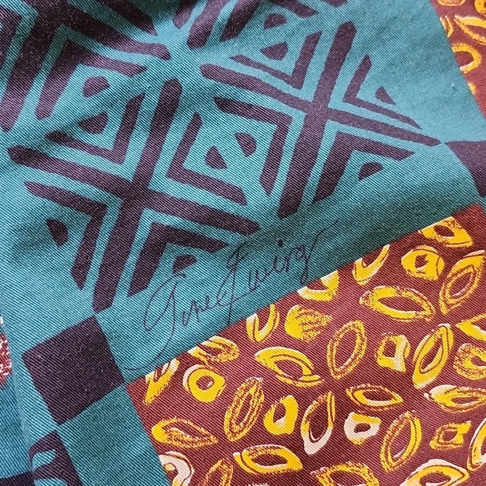 Gene Ewing BIS Vintage 80s Patchwork Print Circle Skirt Green Brown Size Small - Picture 4 of 10